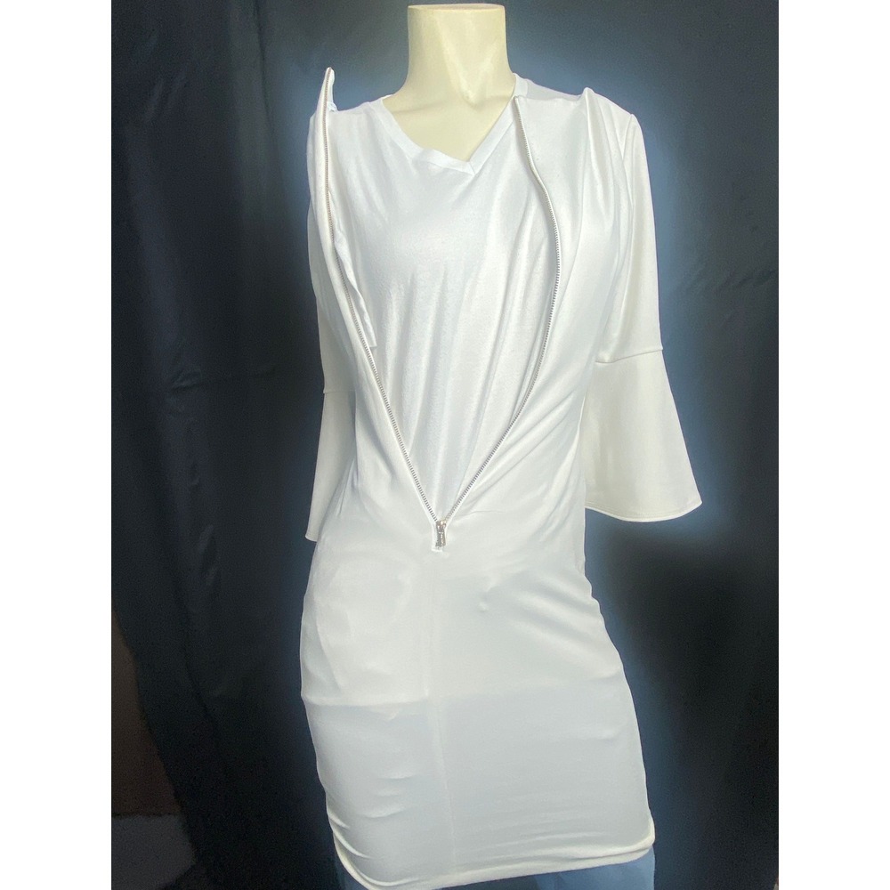 White Blazer Dress Long Sleeve Zipper Closure Tailored Fit Elegant Chic size 2